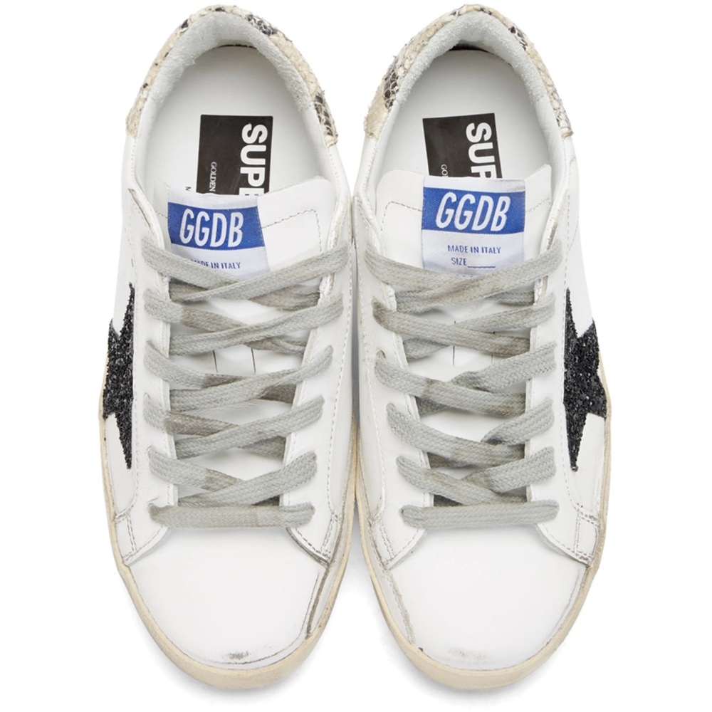 Golden Goose White Python Tab Superstar Sneakers